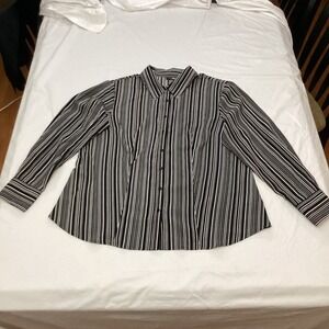 East 5th Black/Gray/White Polyester Stretch Striped Long Sleeves Blouse 1X